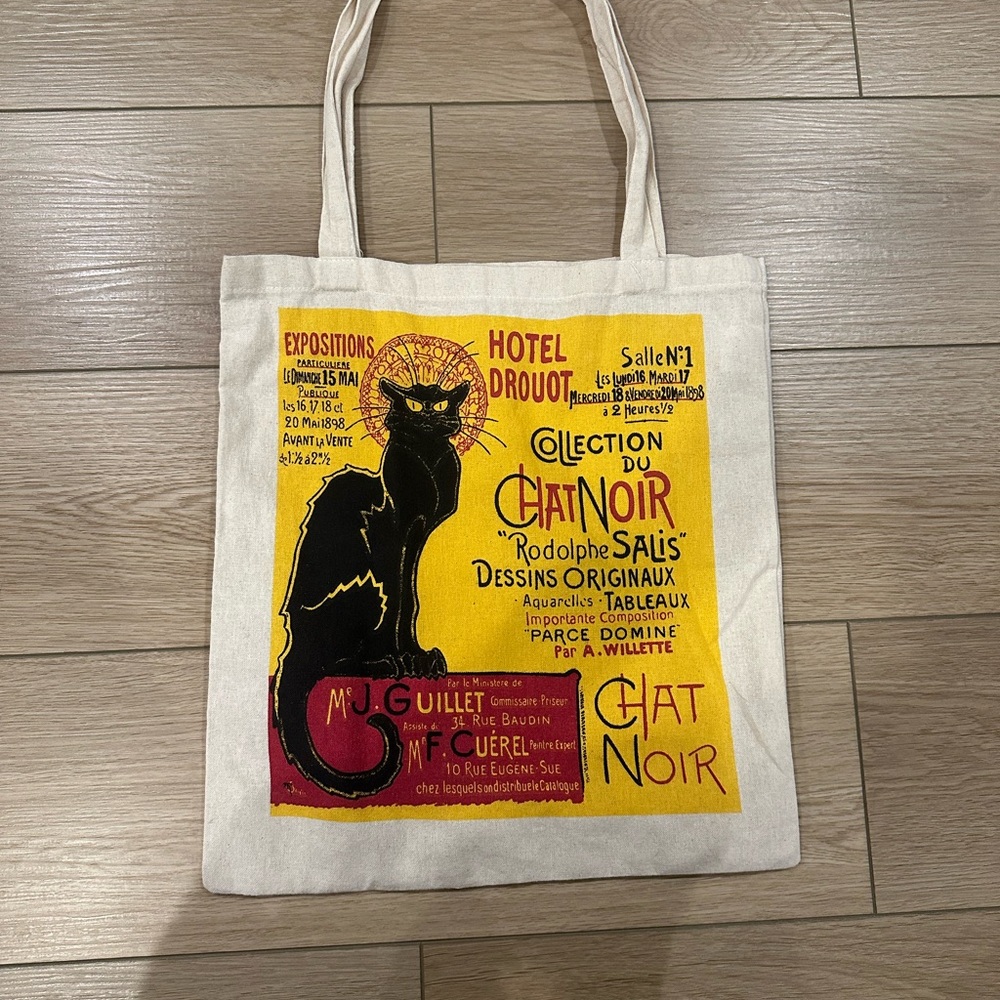Chat Noir Cat Tote Bag - Cream and Yellow